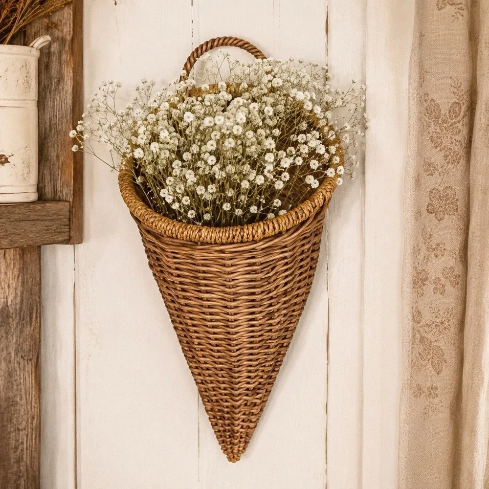 Vintage Wicker Cornucopia Wall Basket 20